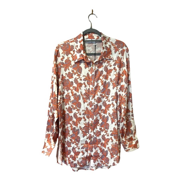 Chloe Kristyn Erin Coral and White Button Down Tunic Blouse (L) - Picture 4 of 12